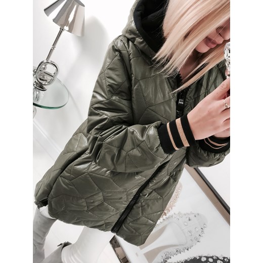 Cocomore modna pikowana kurteczka na zimę z kapturem khaki