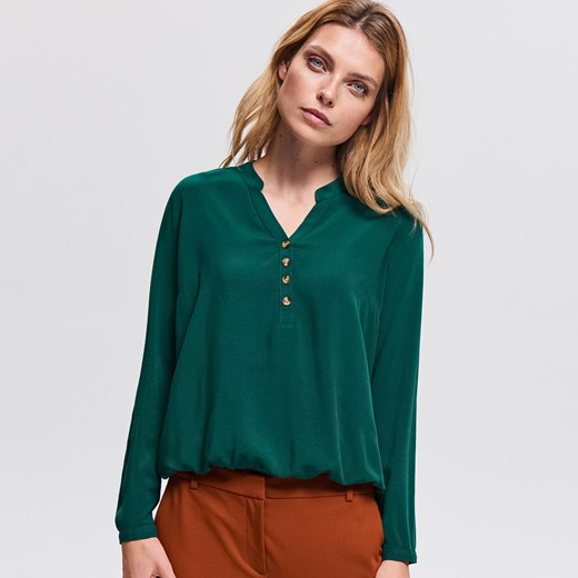 Reserved bluzka damska zielona elegancka z wiskozy z długim rękawem 