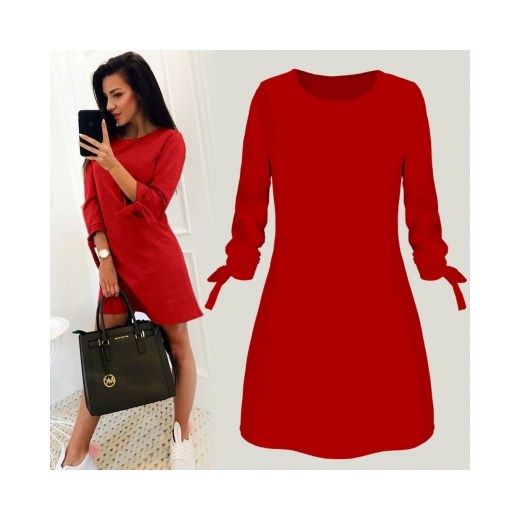 Sukienka czerwona Pakuten midi z długimi rękawami gładka 