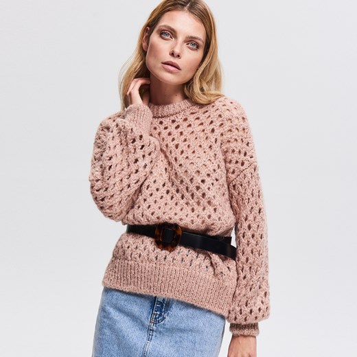 Sweter damski różowy Reserved z wełny bez wzorów 