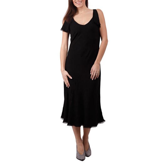 Sukienka Deha czarna z krótkim rękawem z okrągłym dekoltem 