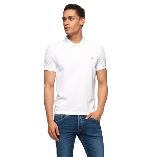 Koszulka polo męskie Gant casual biała bez zapięcia 
