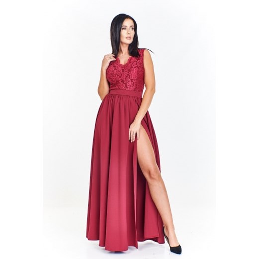 Sukienka maxi z koronkową dopasowaną górą, ciekawie wykrojonym dekoltem i wycięciem na plecach  S.moriss XS ptakmoda.com