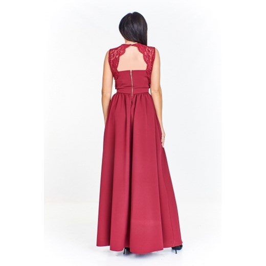 Sukienka maxi z koronkową dopasowaną górą, ciekawie wykrojonym dekoltem i wycięciem na plecach S.moriss  S ptakmoda.com