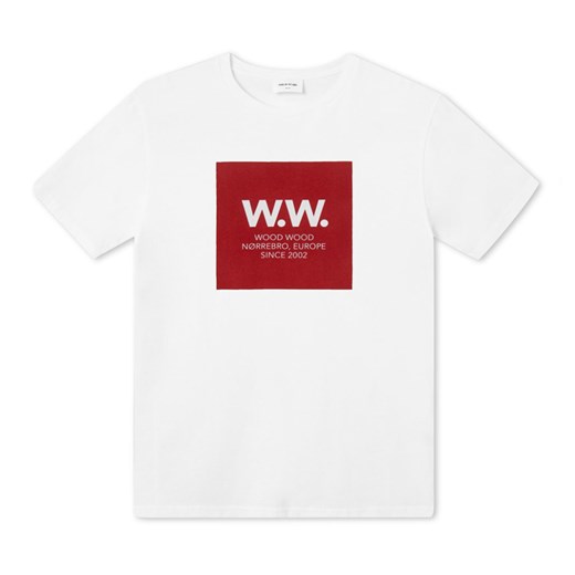 T-shirt męski Wood biały z krótkim rękawem 