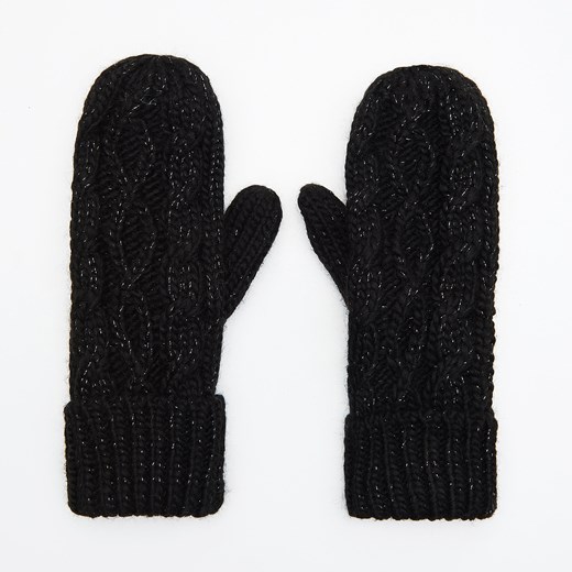 Cropp - Jednopaczaste rękawiczki z ozdobnym splotem - Czarny czarny Cropp One Size 