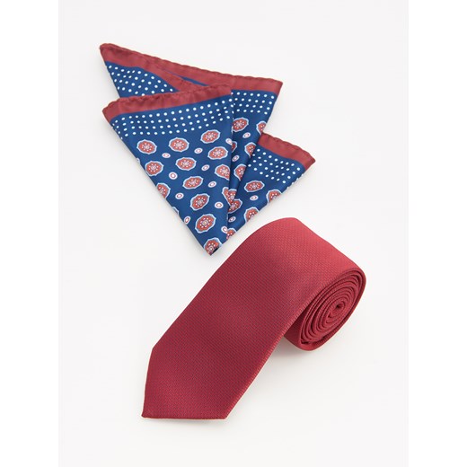 Reserved - Krawat i poszetka - Bordowy Reserved czerwony One Size 