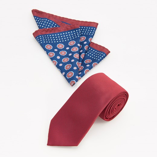 Reserved - Krawat i poszetka - Bordowy czerwony Reserved One Size 