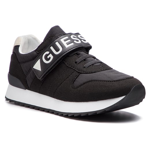 Czarne buty sportowe dziecięce Guess na rzepy z napisem 