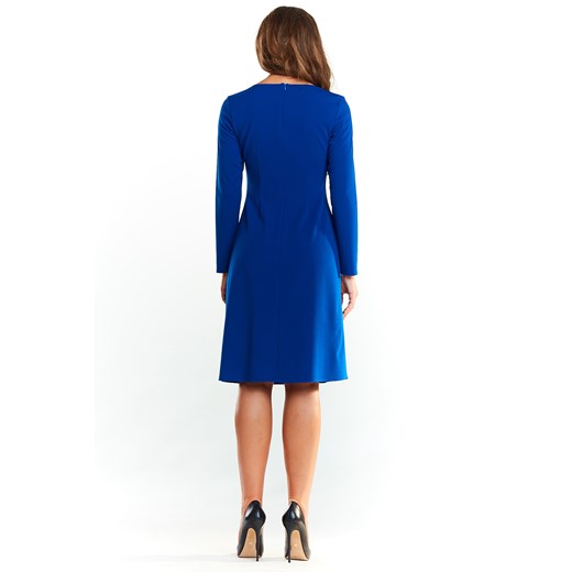 CM4045 Biurowa sukienka trapezowa - niebieska  Noemie 36 (S) Cudmoda