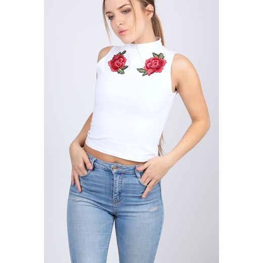 Crop Top High Neck Roses Patch