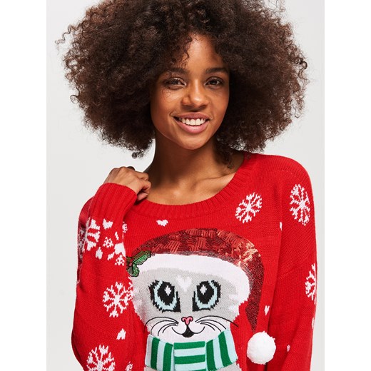 Reserved - Sweter ze świątecznym motywem - Czerwony Reserved  M 