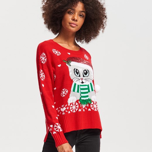 Reserved - Sweter ze świątecznym motywem - Czerwony Reserved  M 