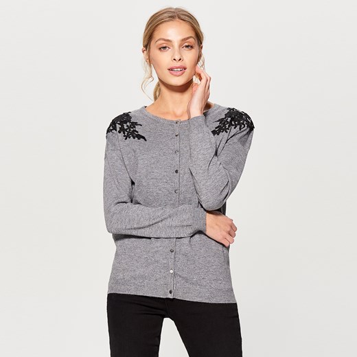 Mohito - Rozpinany sweter z koronkową aplikacją - Szary