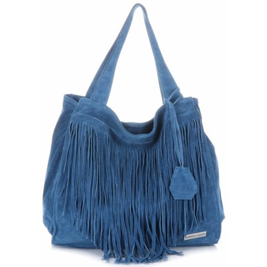 Shopper bag Vittoria Gotti niebieska boho na ramię zamszowa 