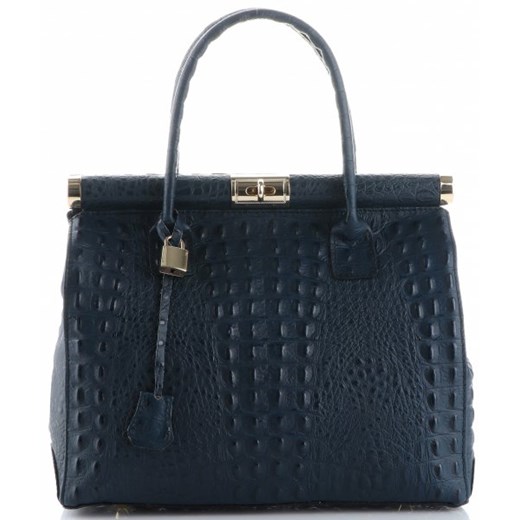 Niebieski kuferek Genuine Leather bez dodatków średni 