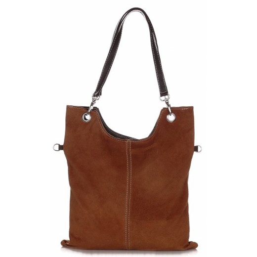 Shopper bag Genuine Leather bez dodatków ze skóry zamszowa na ramię 
