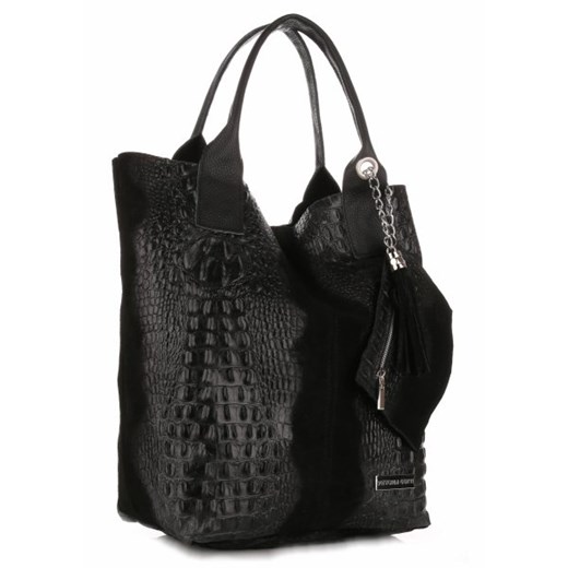 Shopper bag Genuine Leather z tłoczeniem glamour mieszcząca a5 
