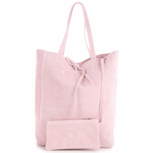 Shopper bag różowa Vera Pelle ze skóry 