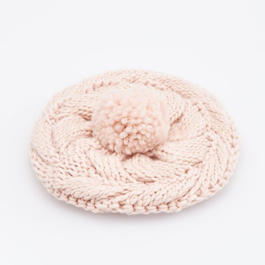 Reserved - Dzianinowy beret z pomponem - Różowy