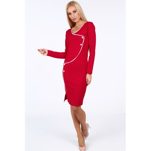 Czerwona sukienka Fasardi na spotkanie biznesowe mini z długimi rękawami 