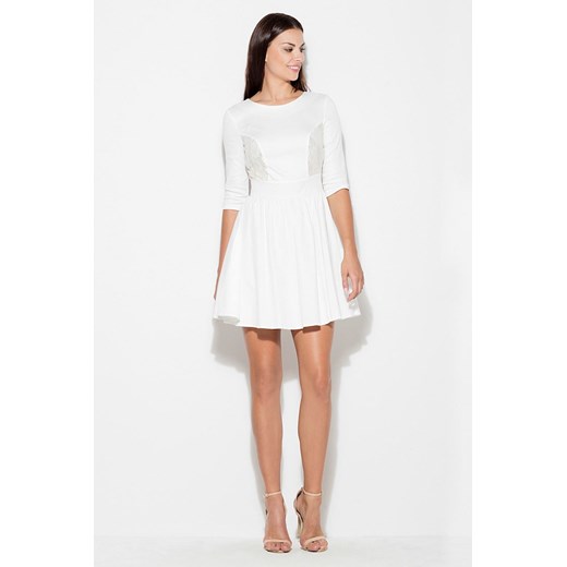 Sukienka biała z długimi rękawami mini bez wzorów z okrągłym dekoltem 