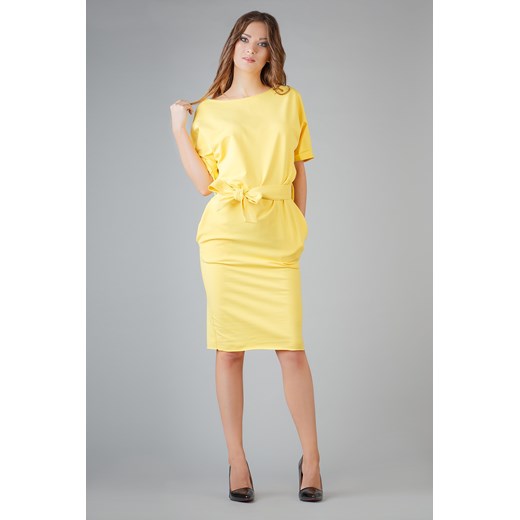 Sukienka żółta z bawełny midi z krótkim rękawem 