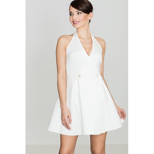 Sukienka z dekoltem w literę v na ramiączkach biała mini rozkloszowana 