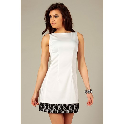 Sukienka biała bez rękawów mini z okrągłym dekoltem 