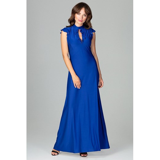 Sukienka bez rękawów niebieska z elastanu maxi karnawałowa 
