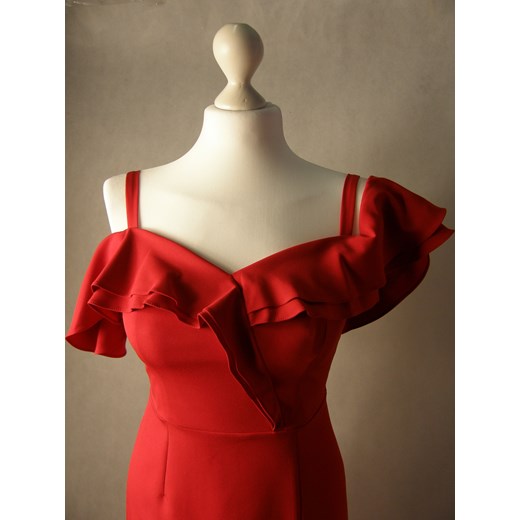 Sukienka czerwona Nifiko balowe na co dzień dopasowana maxi 