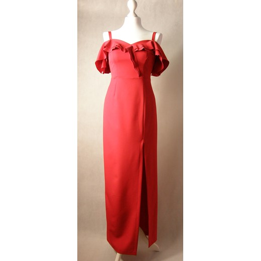 Nifiko sukienka czerwona bez wzorów maxi dopasowana 