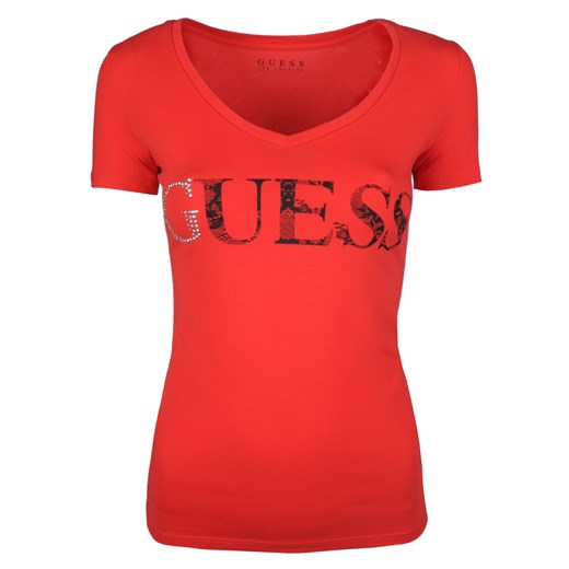 Czerwona bluzka damska Guess z tkaniny na lato 