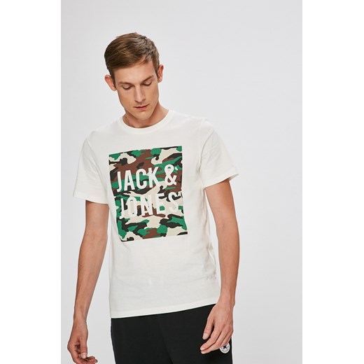 T-shirt męski Jack & Jones z krótkimi rękawami biały w stylu młodzieżowym 