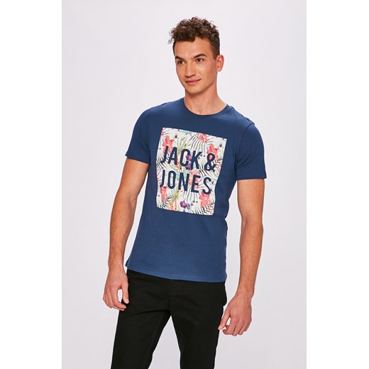 Jack & Jones t-shirt męski niebieski młodzieżowy dzianinowy z krótkim rękawem 