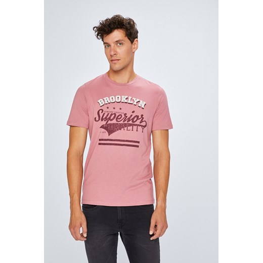 T-shirt męski Produkt By Jack & Jones wiosenny różowy z krótkim rękawem 