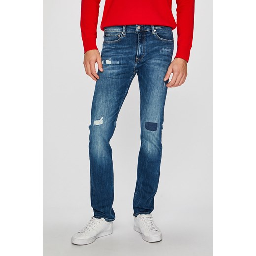 Jeansy męskie Calvin Klein bawełniane niebieskie bez wzorów 