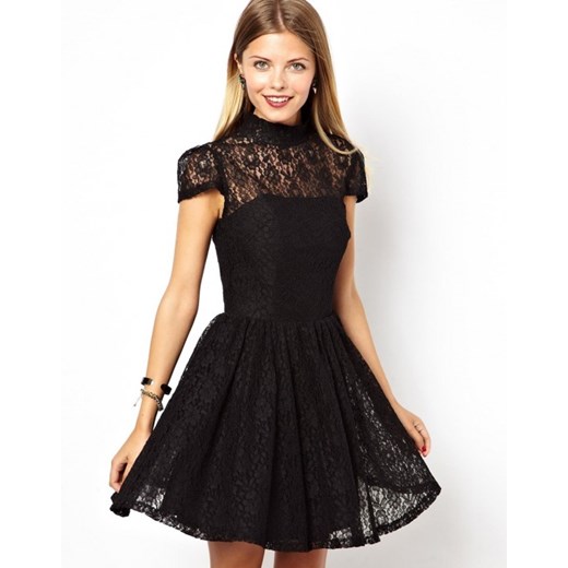 Asos Sukienka z Koronki aleja-mody czarny elastyczne