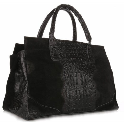 Shopper bag Kristy X brązowa bez dodatków z tłoczeniem ze skóry średnia boho 