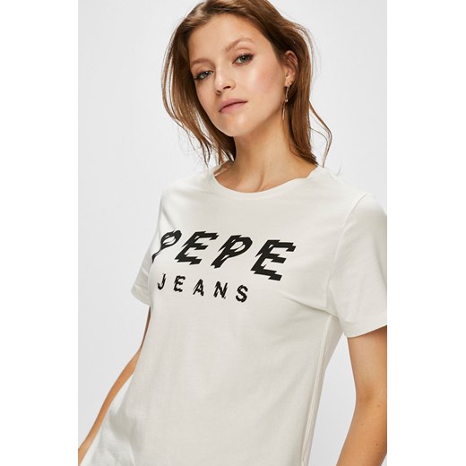 Biała bluzka damska Pepe Jeans dzianinowa z krótkim rękawem 
