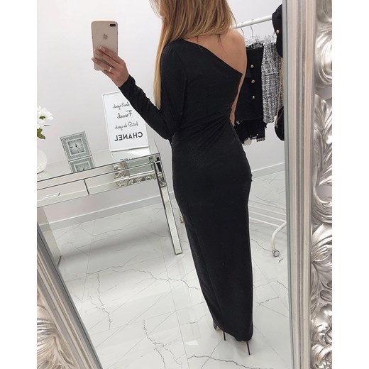 Sukienka maxi na sylwestra czarna asymetryczna elegancka 