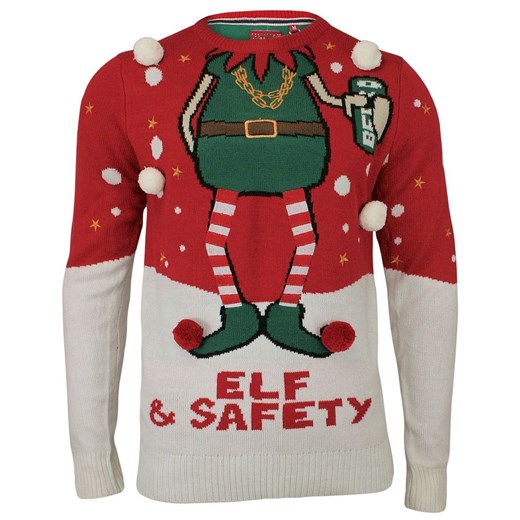 Sweter Świąteczny z Elfem, Śmieszny, Na Prezent, Pompony - Brave Soul, Męski SWBRSAW18SAFETYred ze sklepu JegoSzafa.pl w kategorii Swetry męskie - zdjęcie 61459906