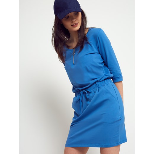 Sukienka bawełniana z zameczkiem przy dekolcie niebieska  Yups M 
