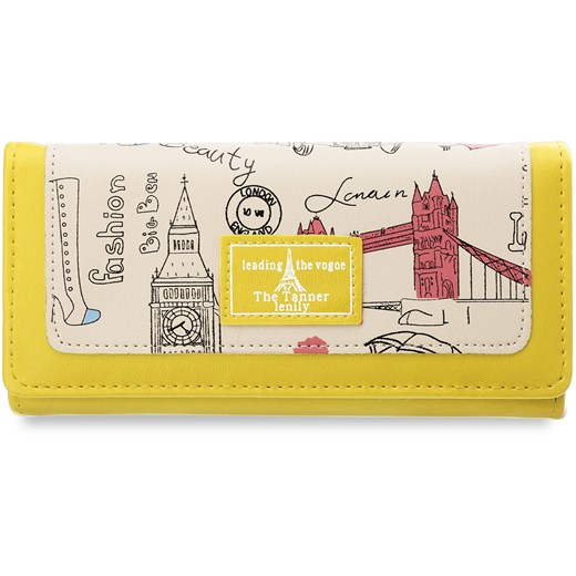 Modny portfel damski wzór miejski londyn - żółty