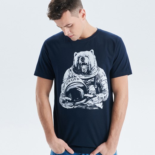 Cropp - Koszulka z motywem niedźwiedzia - Granatowy  Cropp XXL 