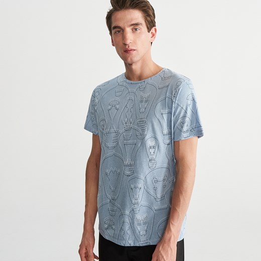 Reserved - T-shirt z printem - Niebieski  Reserved XL 