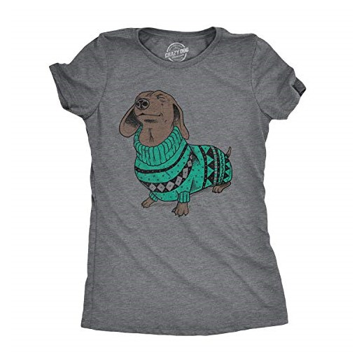 Crazy Dog tshirts – Womens Wiener Dog w Christmas bluza koszulka T-shirt Dachshund Pet Owner Tee – damski -  l szary