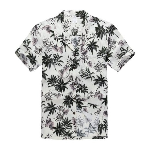 Mężczyźni pałac koszula koszula Aloha śmietankowo-spojrzał olofa kwiaty -  l biały
