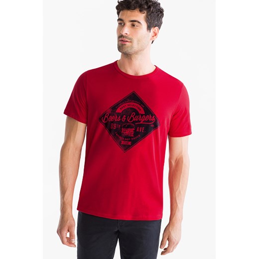 T-shirt męski czerwony Angelo Litrico bawełniany młodzieżowy z krótkim rękawem 