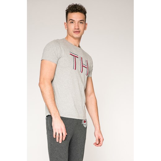 T-shirt męski szary Tommy Hilfiger w stylu młodzieżowym z krótkimi rękawami 
